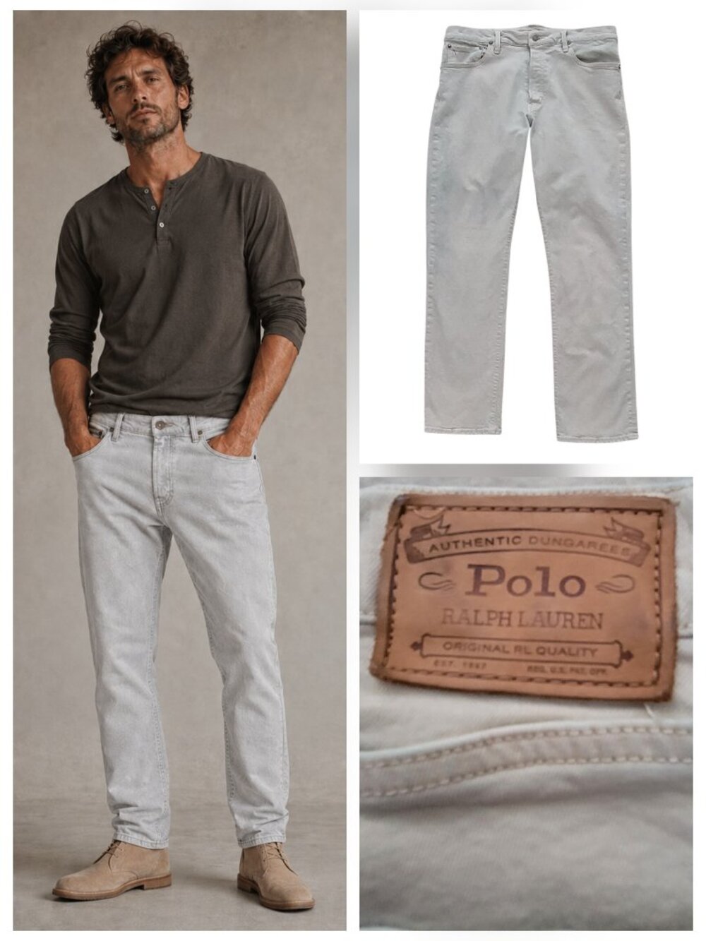 Polo Ralph Lauren Authentic Dungarees Stone Button Fly Jeans 35x32 EUC
